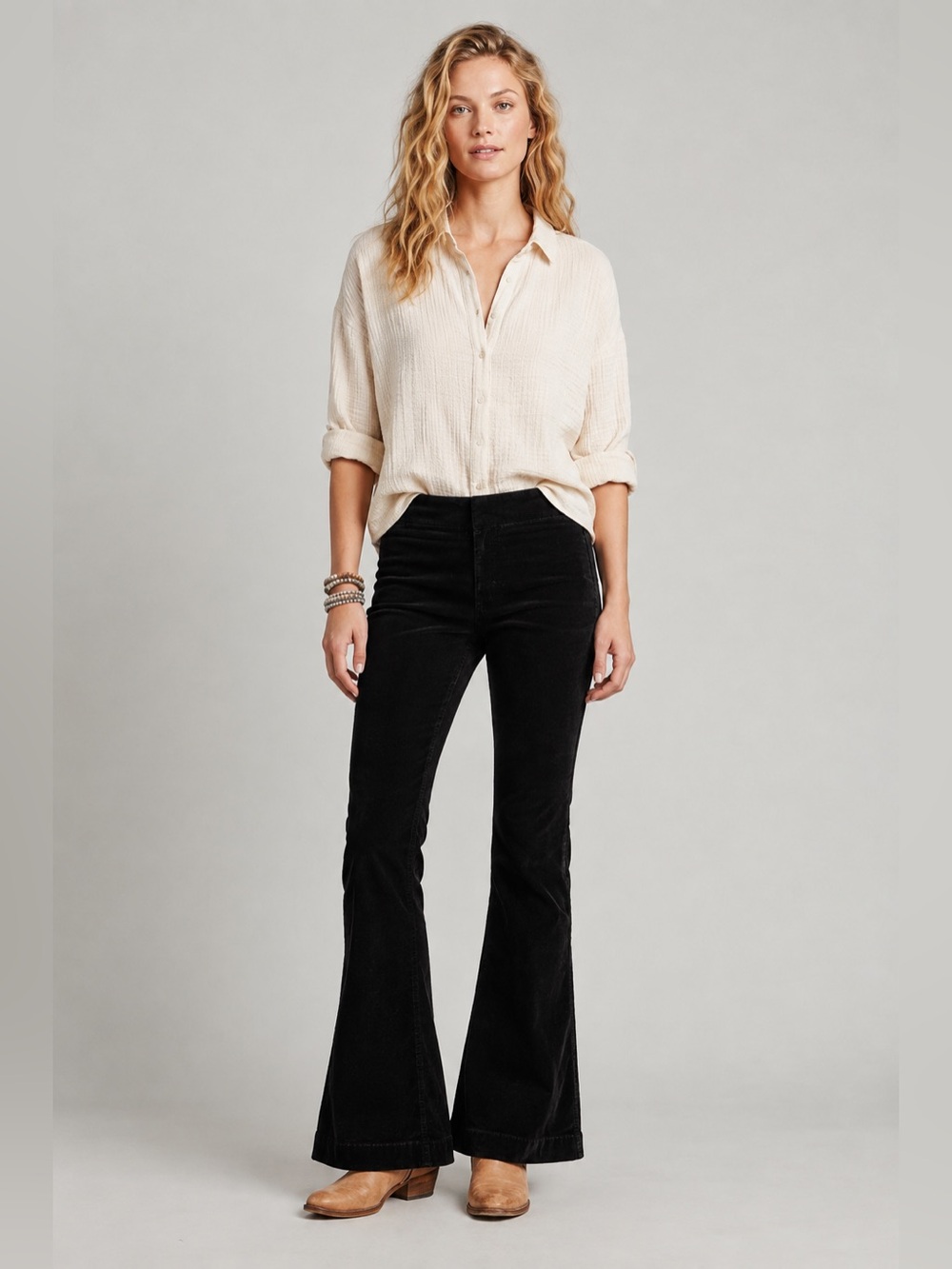 Free People Black Velvet Corduroy Flare Pull On Pants Side Zip Size 8